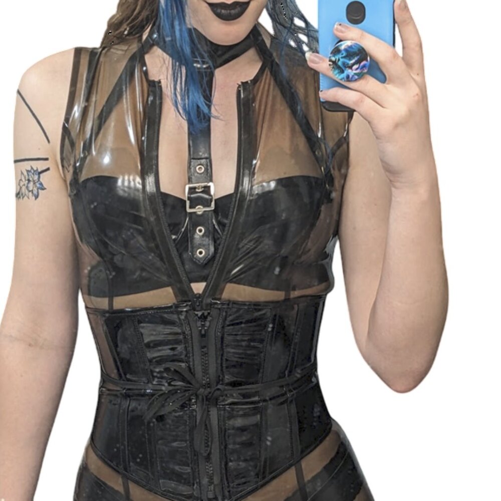 💖 Latex Westward Bound "Booby Trap" Choker Bra With Underwire Black 36B 💖